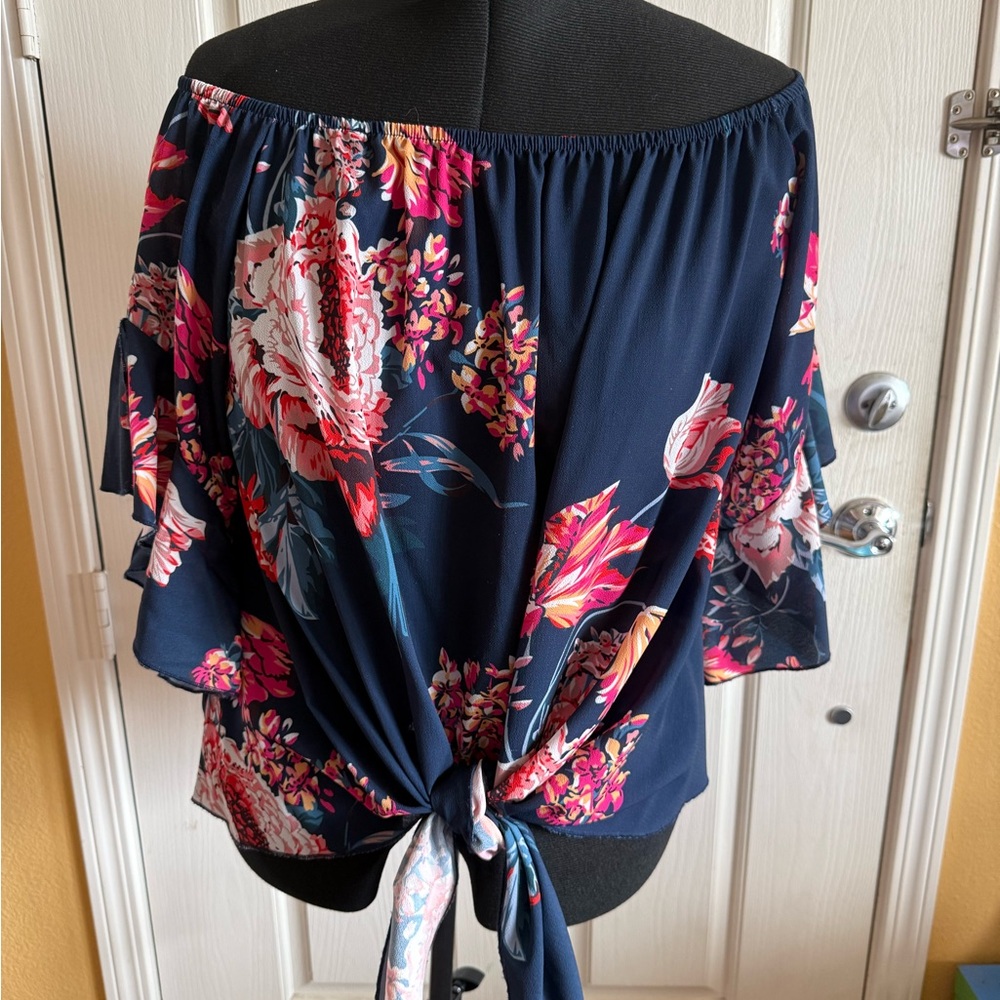 Floral Off-Shoulder Navy Top
